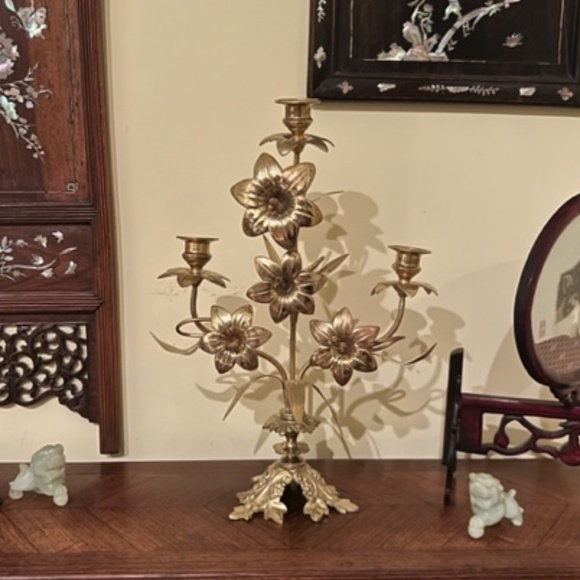 19th Century French Guilt-Brass Church Candelabra - Picture 3 of 5